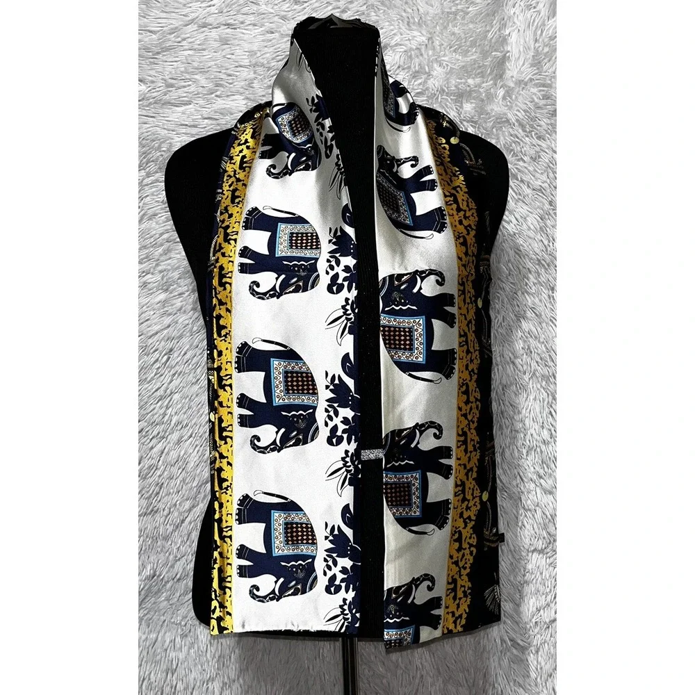 Silky‎ Satin Scarf for Women Elephants Print Neck Head Wrap